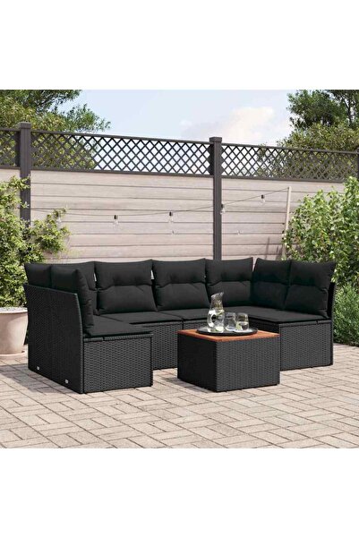 vidaxl Set canapele de gradina cu perne, 7 piese, negru, poliratan