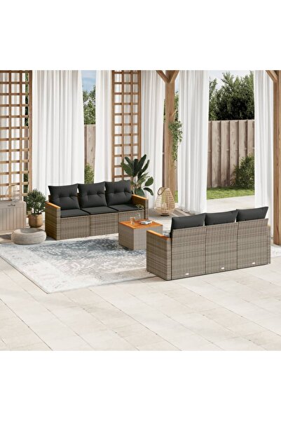 vidaxl Set canapele de gradina, 7 piese, cu perne, gri, poliratan