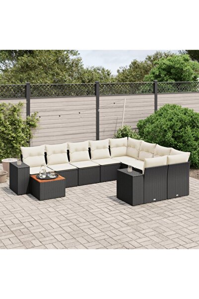 vidaxl Set canapele de gradina cu perne, 10 piese, negru, poliratan