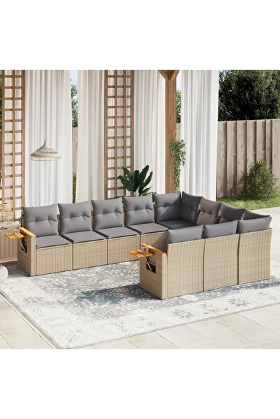 vidaxl Set canapele de gradina cu perne, 10 piese, bej, poliratan