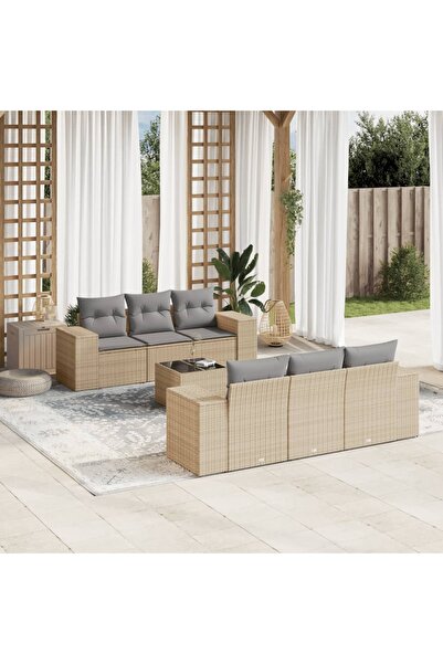 vidaxl Set canapele de gradina, 7 piese, cu perne, bej, poliratan