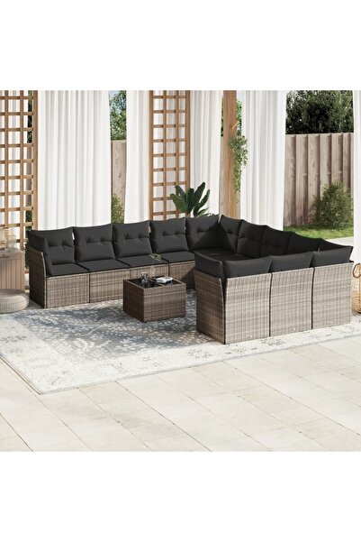 vidaxl Set canapele de gradina cu perne, 12piese gri deschis poliratan