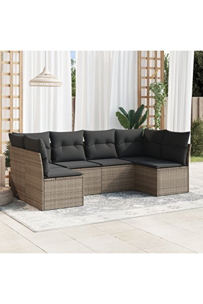 vidaxl Set mobilier gradina cu perne, 6 piese, gri, poliratan