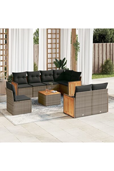 vidaxl Set canapele de gradina, 9 piese, cu perne, gri, poliratan
