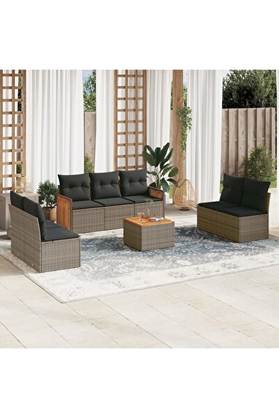 vidaxl Set canapele de gradina cu perne, 8 piese, gri, poliratan