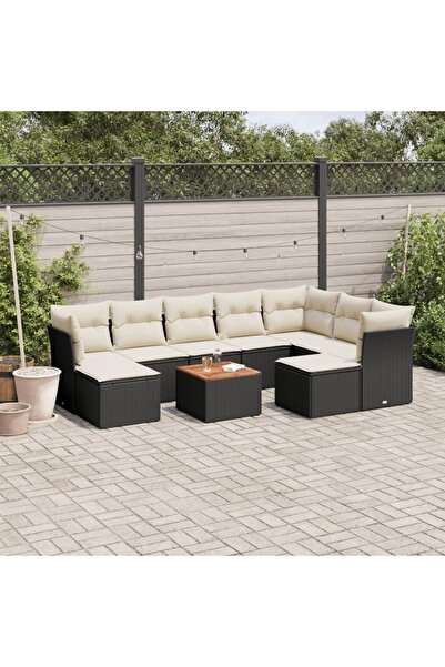 vidaxl Set canapele de gradina cu perne, 10 piese, negru, poliratan