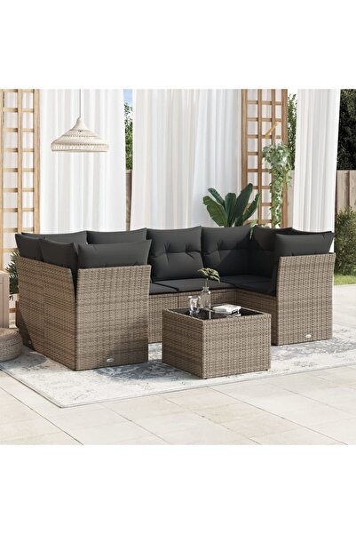 vidaxl Set canapele de gradina, 7 piese, cu perne, gri, poliratan