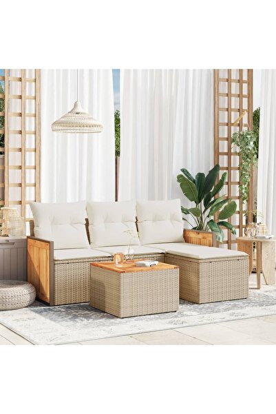 vidaxl Set canapele de gradina cu perne, 5 piese, bej, poliratan