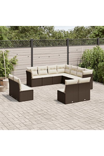 vidaxl Set canapele de gradina cu perne, 11 piese, maro, poliratan