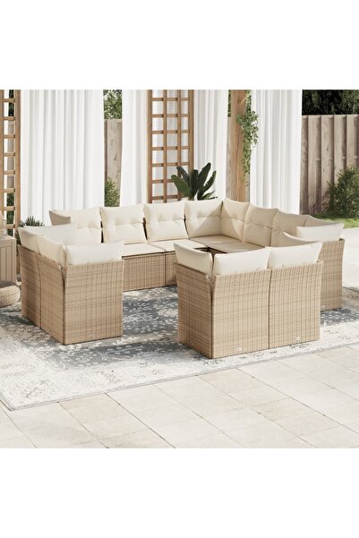 vidaxl Set canapele de gradina cu perne, 11 piese, bej, poliratan