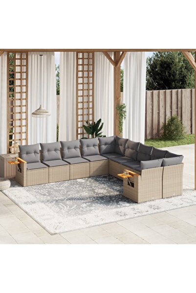 vidaxl Set canapele de gradina cu perne, 10 piese, bej, poliratan