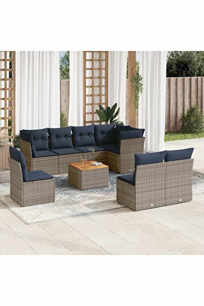 vidaxl Set canapele de gradina, 9 piese, cu perne, gri, poliratan
