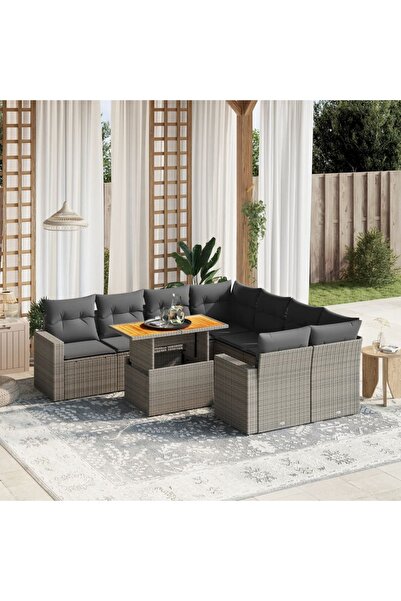 vidaxl Set canapele de gradina, 9 piese, cu perne, gri, poliratan