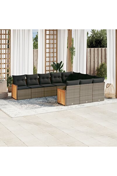 vidaxl Set mobilier de gradina cu perne, 10 piese, gri, poliratan