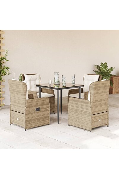 vidaxl Set mobilier de gradina cu perne, 5 piese, bej, poliratan
