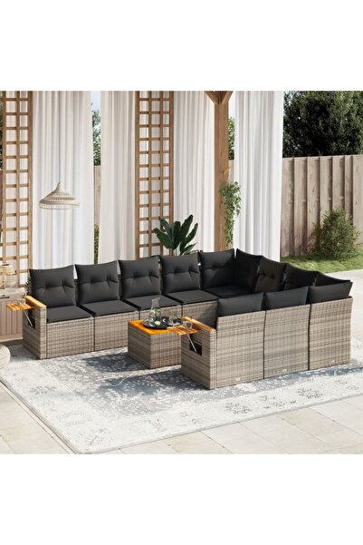 vidaxl Set canapele de gradina cu perne, 11 piese, gri, poliratan
