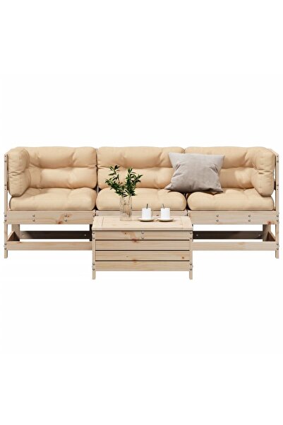 vidaxl Set mobilier de gradina cu perne, 4 piese, lemn masiv de pin