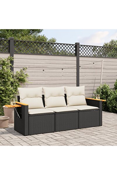 vidaxl Set mobilier de gradina cu perne, 3 piese, negru, poliratan