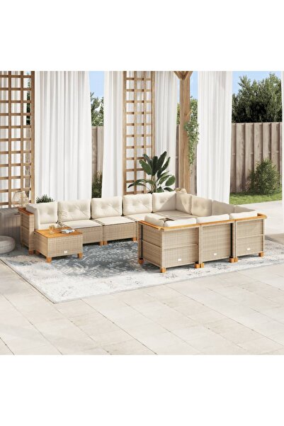 vidaxl Set canapele de gradina cu perne, 11 piese, bej, poliratan