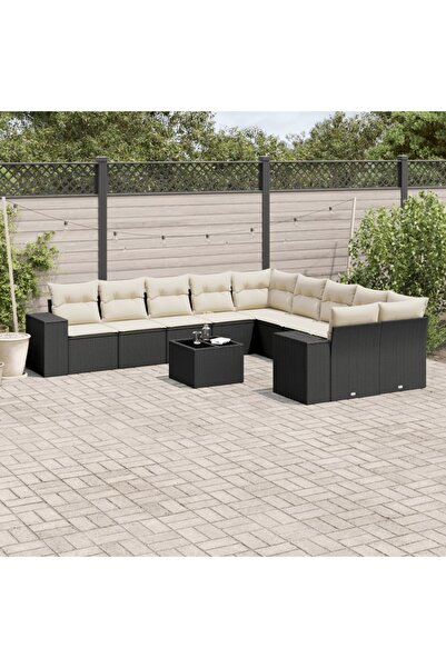 vidaxl Set canapele de gradina cu perne, 11 piese, negru, poliratan