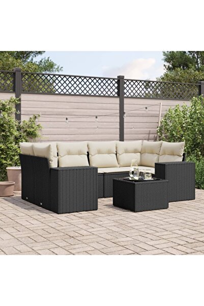 vidaxl Set canapele de gradina cu perne, 7 piese, negru, poliratan