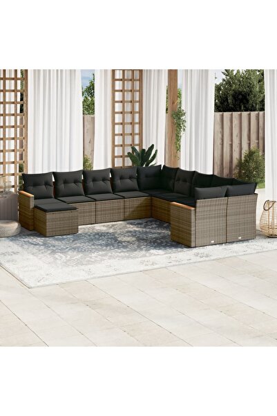 vidaxl Set canapele de gradina cu perne, 11 piese, gri, poliratan