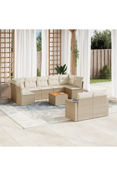 vidaxl Set canapele de gradina cu perne, 10 piese, bej, poliratan