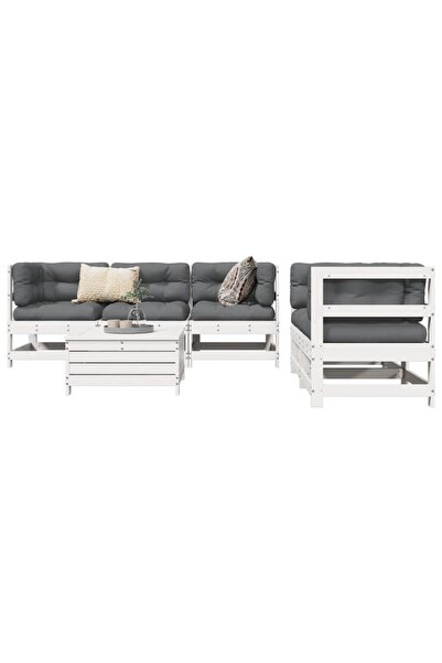vidaxl Set canapea de gradina, 6 piese, alb, lemn masiv pin