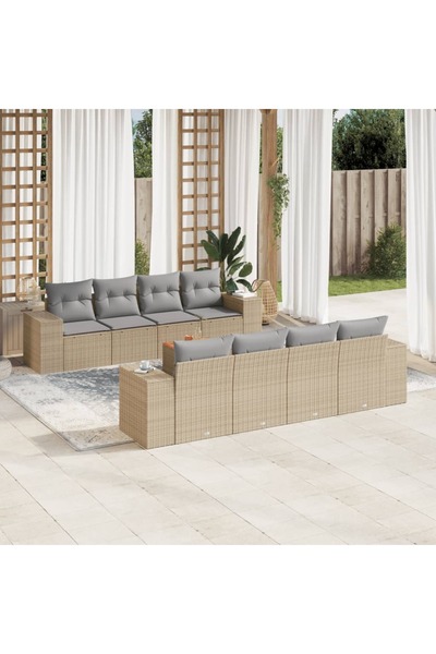 vidaxl Set canapele de gradina, 9 piese, cu perne, bej, poliratan