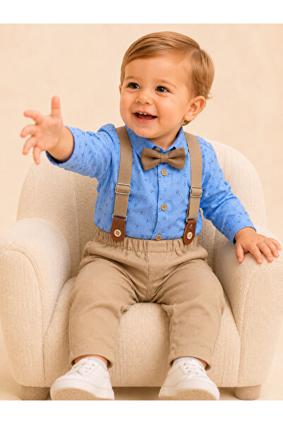 tinytrends Costum Salopetă 4 piese pentru bebeluși, 100% bumbac, pentru nuntă...