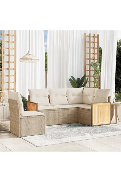 vidaxl Set canapele de gradina cu perne, 5 piese, bej, poliratan