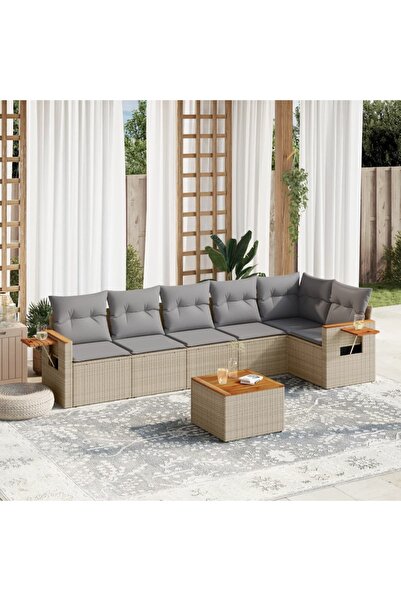 vidaxl Set canapele de gradina, 7 piese, cu perne, bej, poliratan