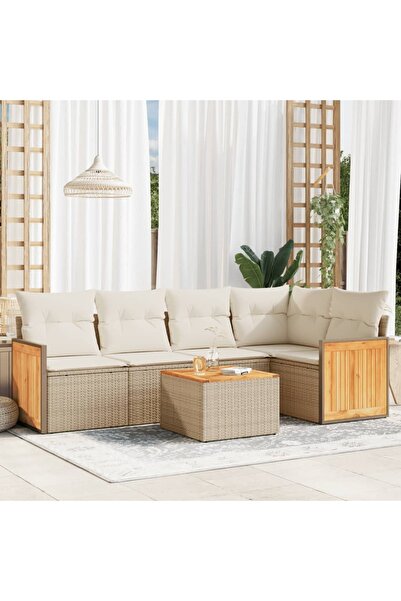 vidaxl Set canapele de gradina cu perne, 6 piese, bej, poliratan