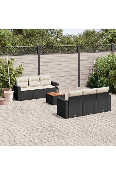vidaxl Set canapele de gradina cu perne, 7 piese, negru, poliratan