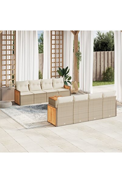 vidaxl Set canapele de gradina, 9 piese, cu perne, bej, poliratan