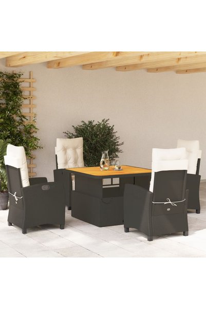 vidaxl Set mobilier de gradina cu perne, 5 piese, negru, poliratan
