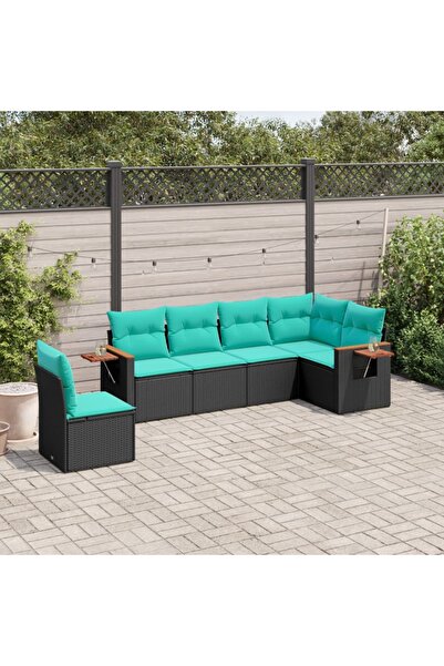 vidaxl Set canapele de gradina cu perne, 6 piese, negru, poliratan