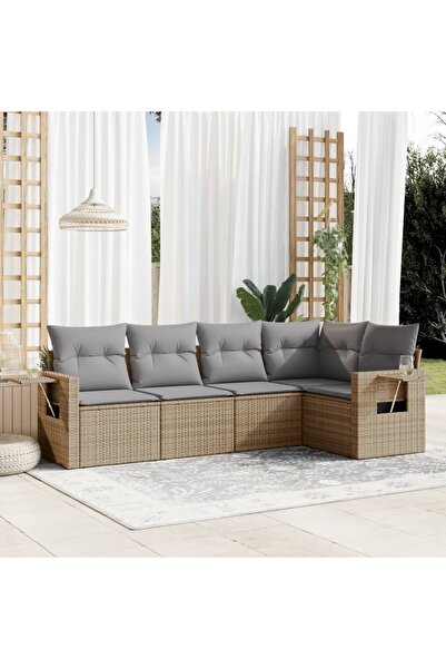 vidaxl Set canapele de gradina cu perne, 5 piese, bej, poliratan