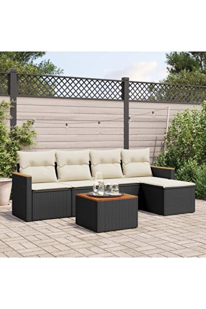 vidaxl Set mobilier de gradina cu perne, 6 piese, negru, poliratan