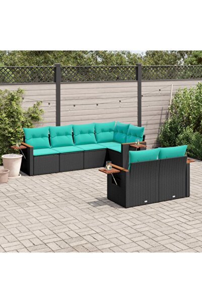 vidaxl Set canapele de gradina cu perne, 7 piese, negru, poliratan