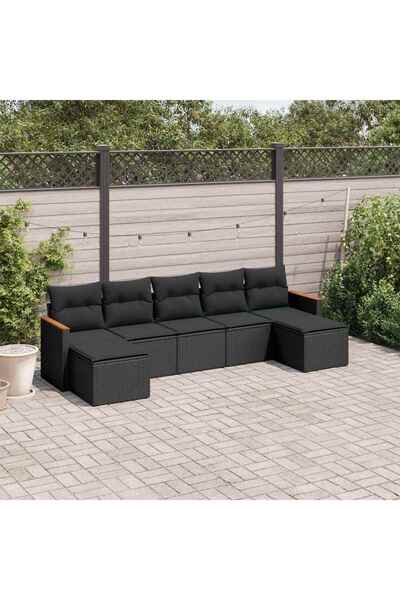 vidaxl Set canapele de gradina cu perne, 7 piese, negru, poliratan