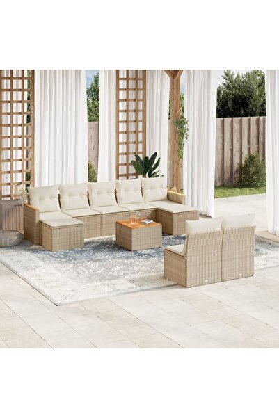 vidaxl Set canapele de gradina cu perne, 10 piese, bej, poliratan