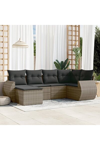 vidaxl Set mobilier gradina cu perne, 6 piese, gri, poliratan