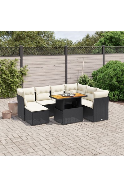vidaxl Set mobilier de gradina cu perne, 8 piese, negru, poliratan