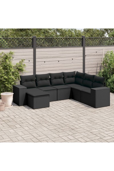 vidaxl Set canapele de gradina cu perne, 7 piese, negru, poliratan