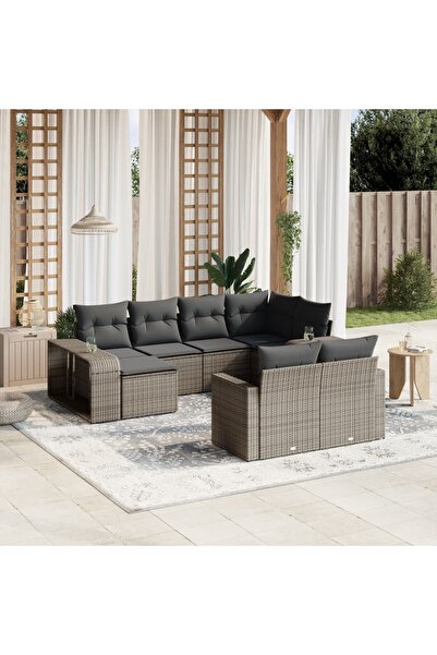 vidaxl Set mobilier de gradina cu perne, 10 piese, gri, poliratan