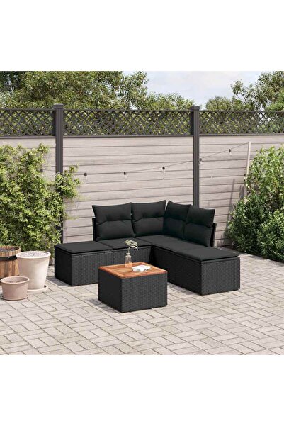 vidaxl Set mobilier de gradina cu perne, 6 piese, negru, poliratan