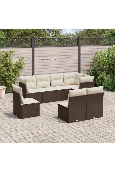 vidaxl Set canapele de gradina cu perne, 8 piese, maro, poliratan