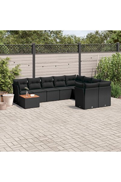 vidaxl Set canapele de gradina cu perne, 10 piese, negru, poliratan