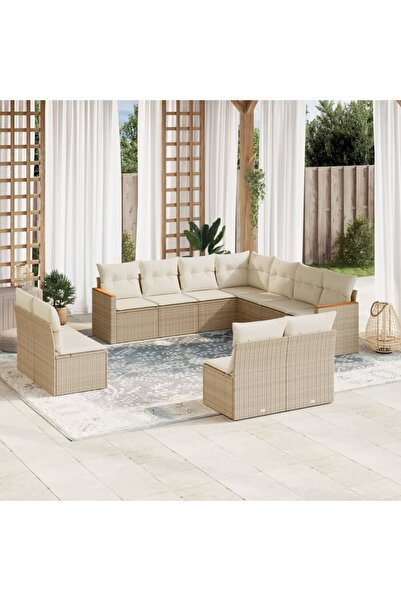 vidaxl Set canapele de gradina cu perne, 11 piese, bej, poliratan